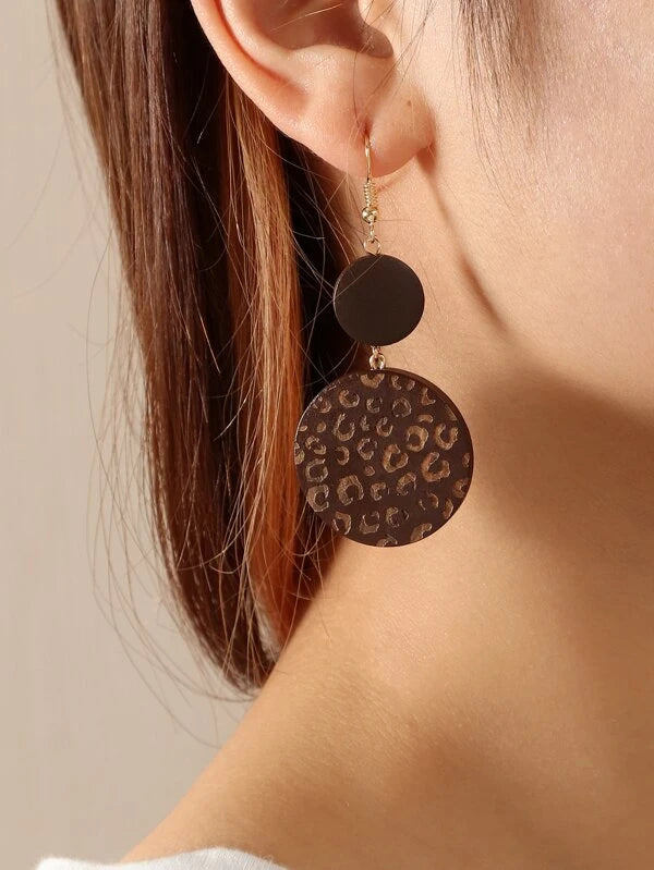 women’s heart-shaped earrings -Brown Leopard Wooden Earrings