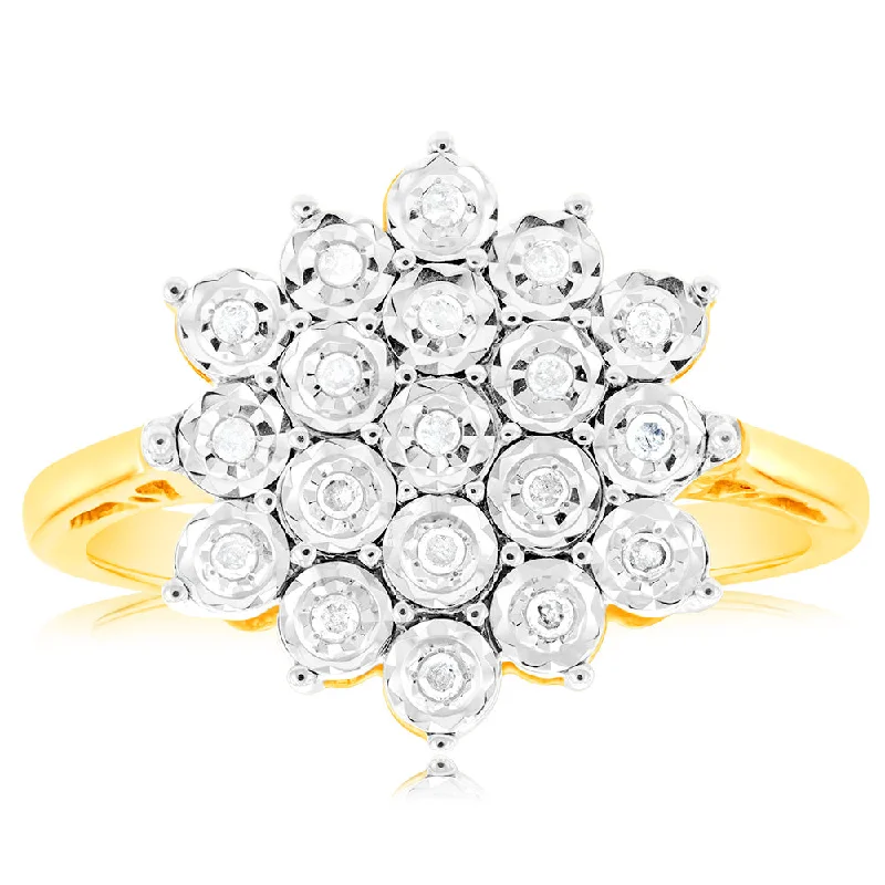 women’s vintage engagement rings with diamonds -9ct Yellow Gold Diamond Ring Set With 19 Brilliant Cut Diamonds