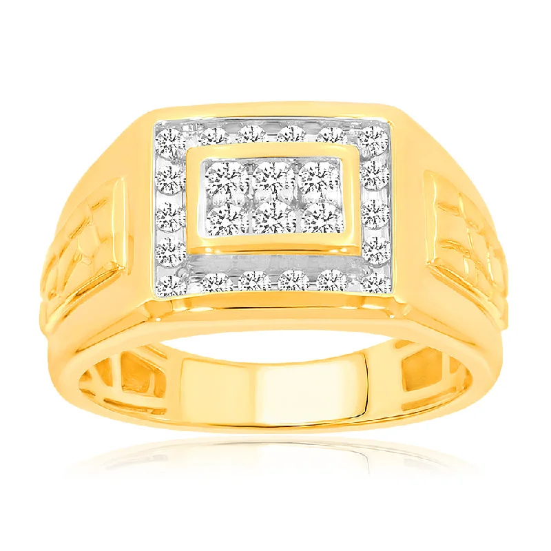 women’s engagement rings with side stones -9ct Yellow Gold 1/2 Carat Diamond Ring Set With 24 Brilliant Cut Diamonds