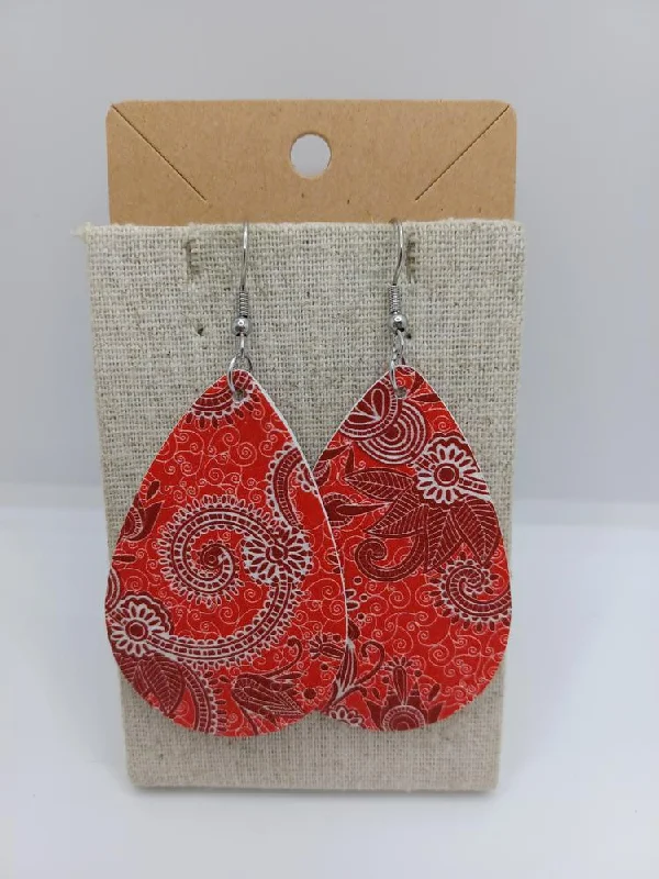 women’s stud earrings -Red Paisley Print Earrings