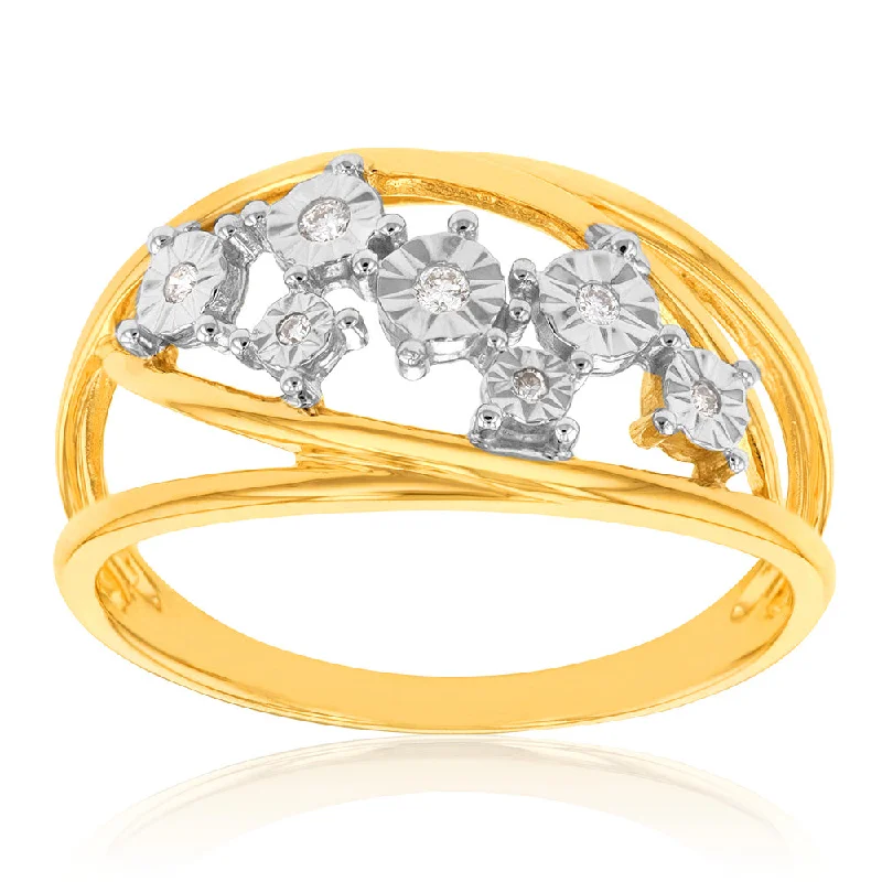 custom bridal engagement rings -9ct Yellow Gold Diamond Ring with 8 Brilliant Diamonds