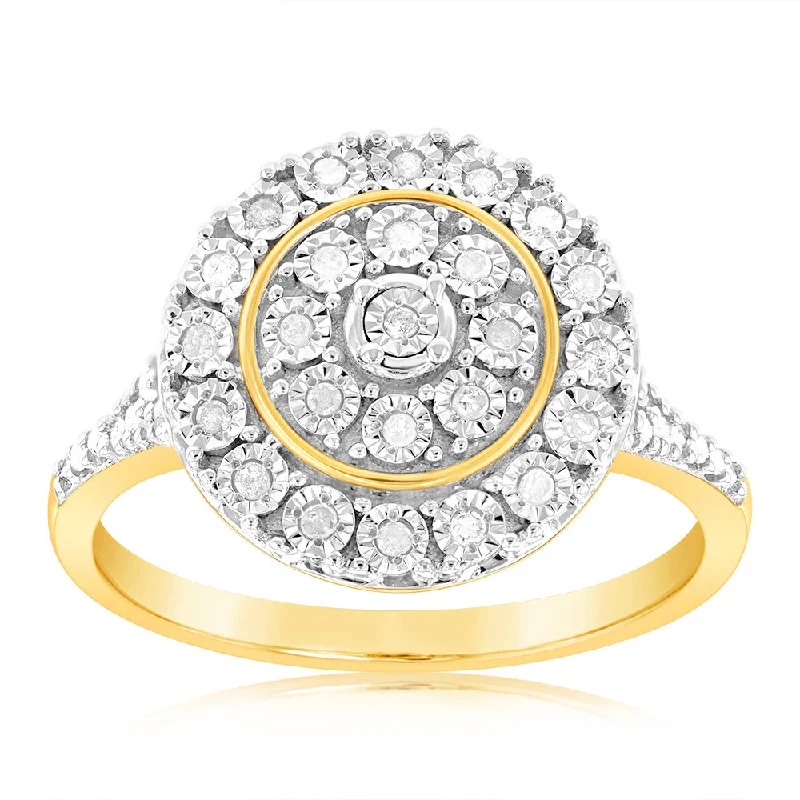 custom bridal engagement rings -9ct Yellow Gold Diamond Ring With 35 Brilliant Cut Diamonds