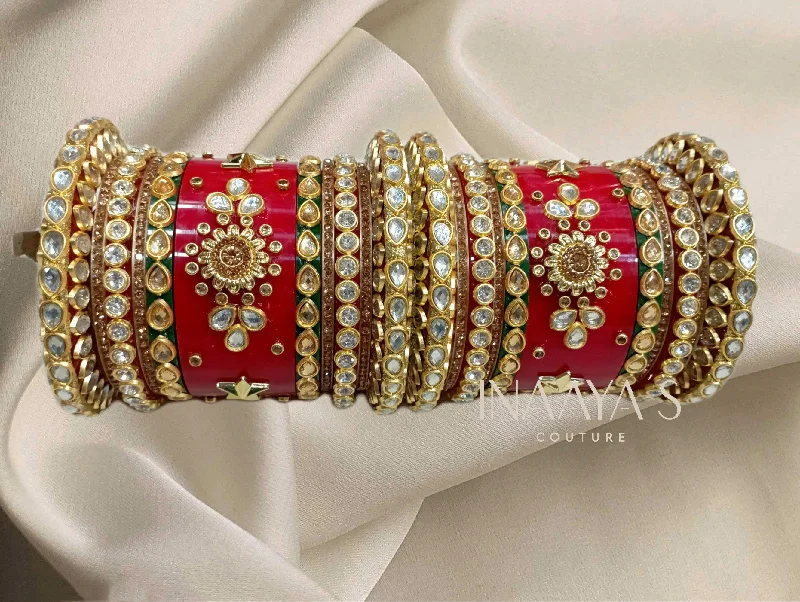 crystal bangles for women -Rajwadi Bangles with Kundan Chuda, Padmavati Chuda, Wedding Chuda, Traditional Indian Bridal Chuda, Wedding Chura, Hand Made Bangles Gift