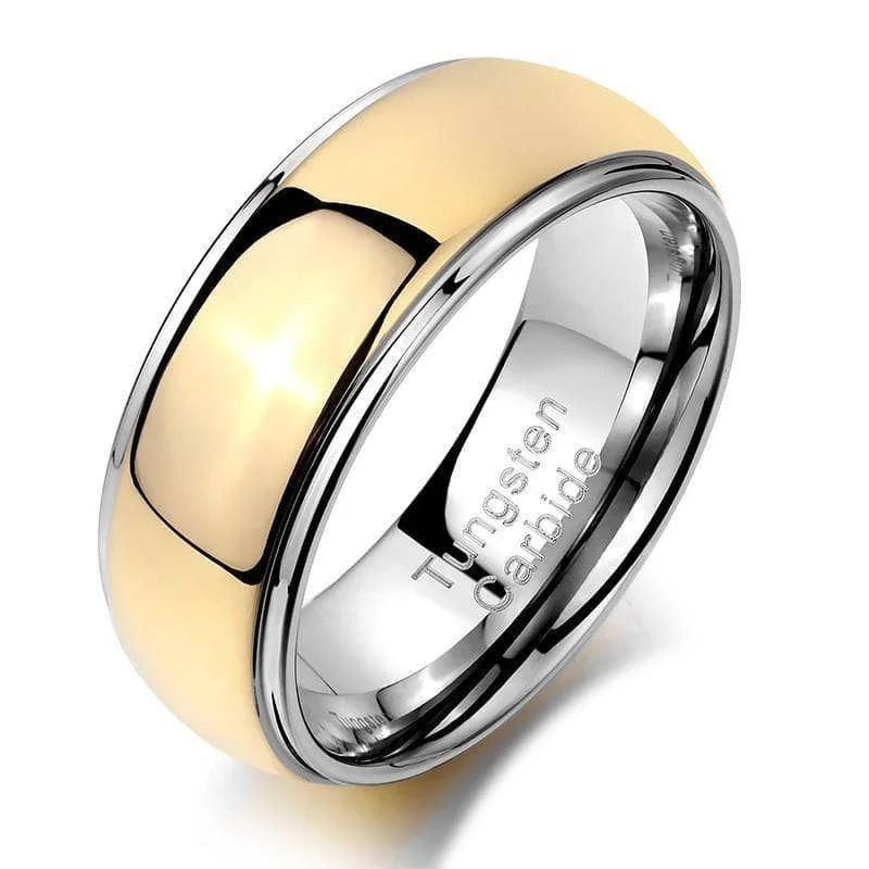 men’s and women’s matching rings -8mm Men's Tungsten Carbide Smooth Gold Ring