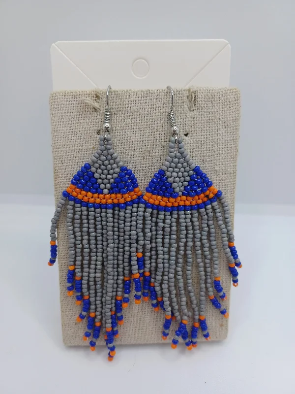 women’s chandelier earrings -Grey, Blue, & Orange Seabeaded Earrings