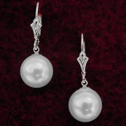 women’s drop earrings -12mm South Sea Shell Pearl Leverback Earrings 925 Silver