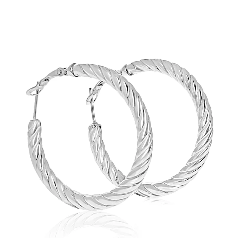 women’s statement earrings -Euro Cable Design Hoop Earring