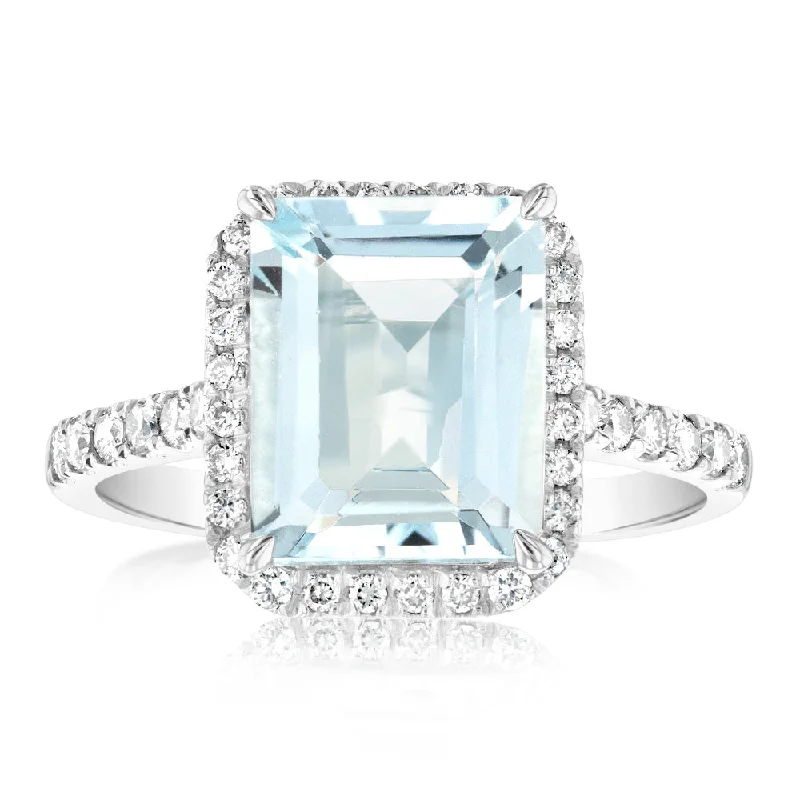 women’s solitaire engagement rings -9ct White Gold 2.4ct Aquamarine and 1/3 Carat Diamond Ring