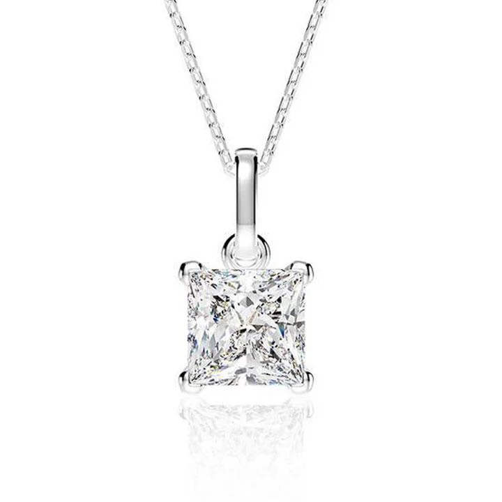 women’s tassel necklaces -Mossanite Princess Cut Sterling Silver Pendant Necklace