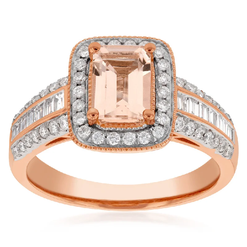 women’s large engagement rings with diamonds -9ct Rose Gold Morganite and Diamond Ring 9R