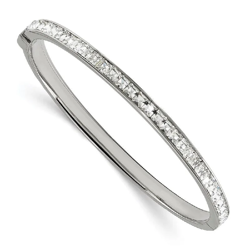 designer bangles for women -Stainless Steel Polished w/Preciosa Crystal Hinged Bangle