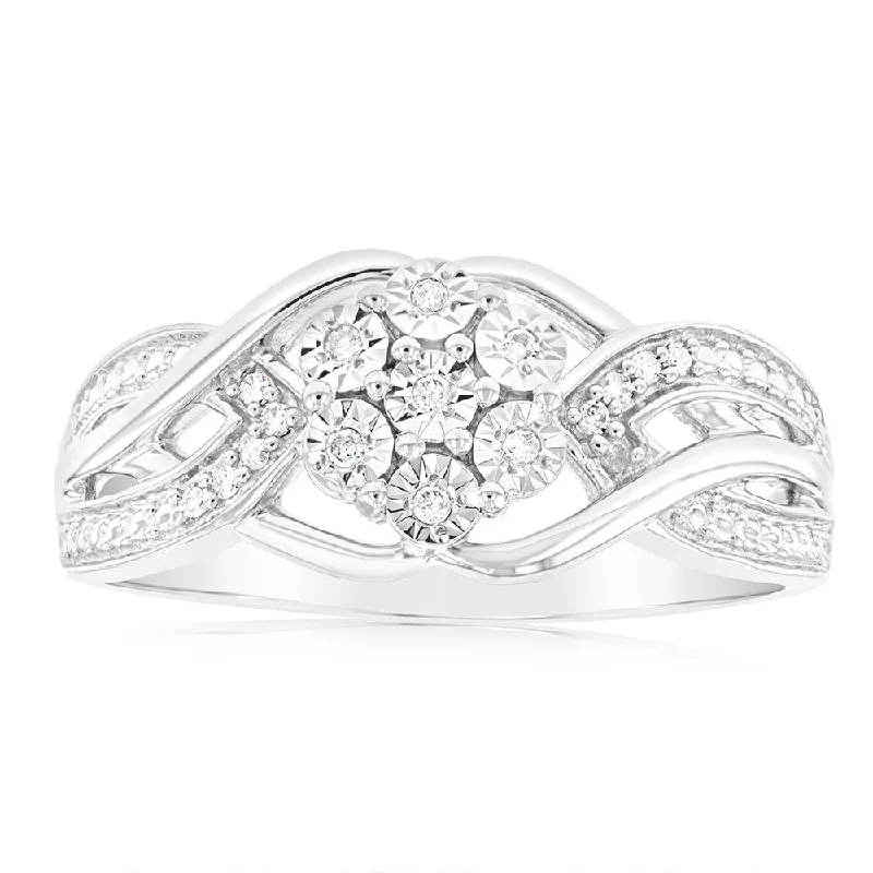 women’s unique diamond engagement rings -Sterling Silver Diamond Ring with 17 Brilliant Cut Diamonds