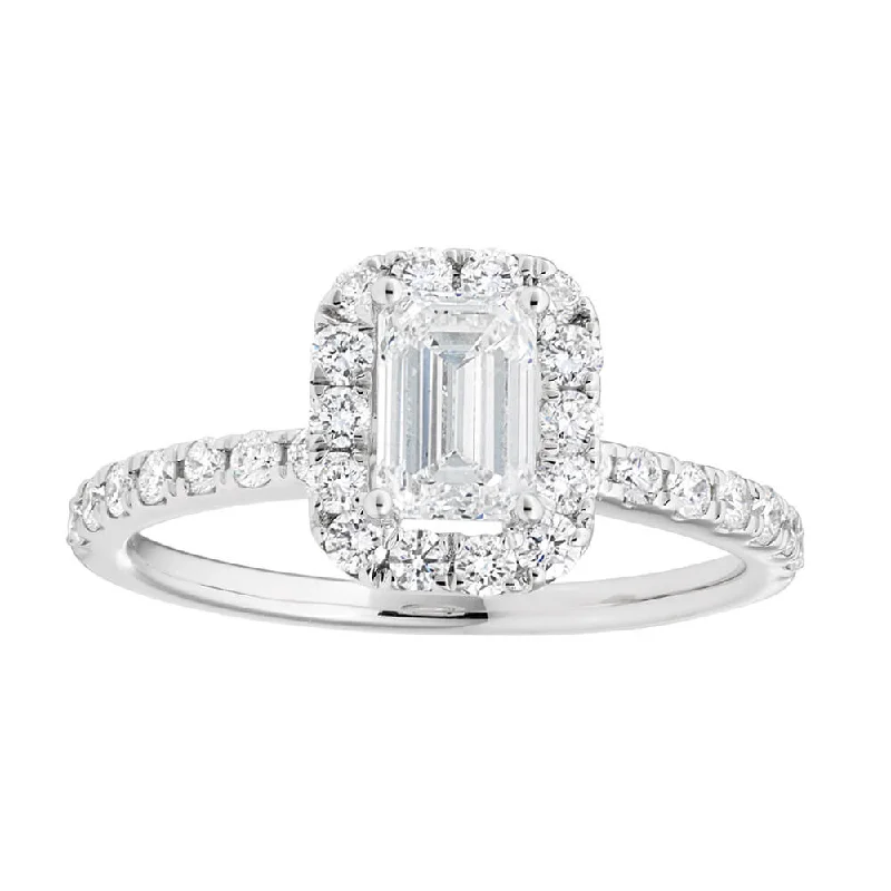 unique engagement rings for women -14ct White Gold 1.20 Carat Diamond Ring with 3/4 Carat Emerald Centre Diamond