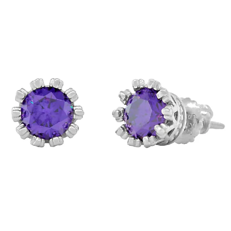 women’s drop earrings -Alexandra: 6mm, 1.5ct Amethyst Ice CZ Crown Set Screw Back Earrings