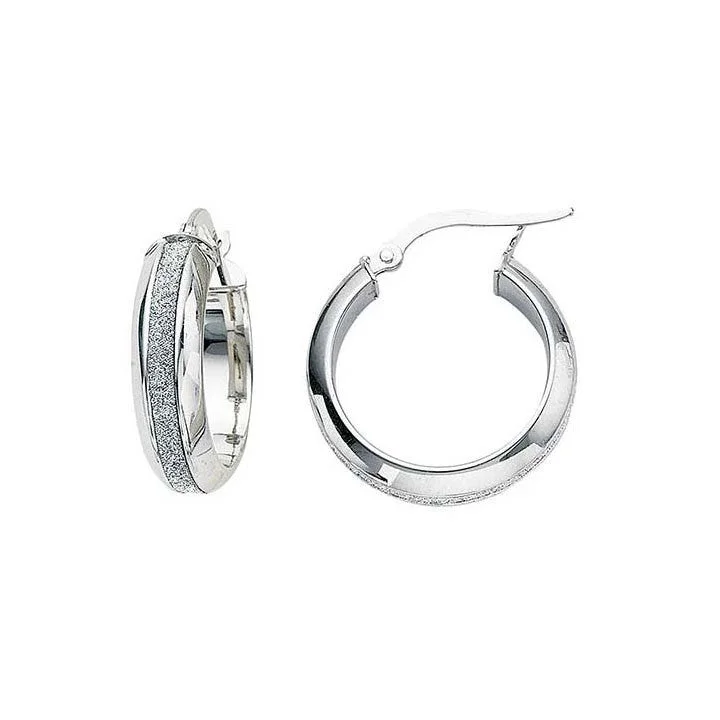 women’s chain earrings -Greg Anthony Glitter Gold Hoop Earrings Lg 14K White Gold