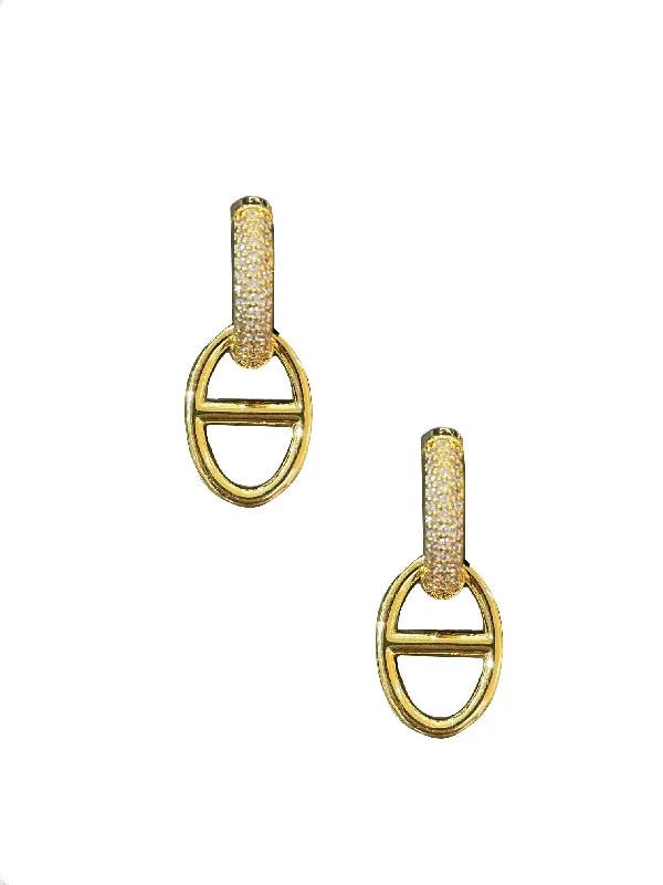 women’s pearl stud earrings -Pave/Gold Double Link Huggies