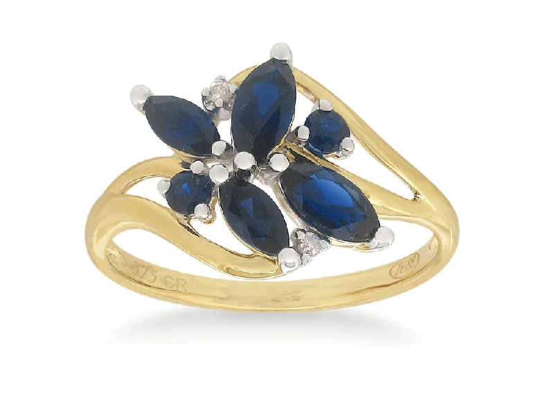 women’s colored gemstone engagement rings -9ct Yellow Gold Created Sapphire & Diamond Ring