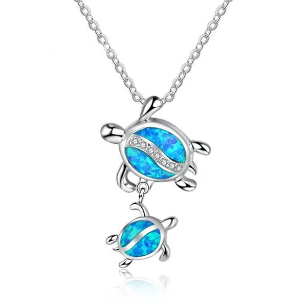 women’s crystal necklaces -Oval Cut Two Turtles Pendant Necklace