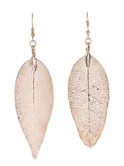 women’s large drop earrings -Rose Gold Leaf Earrings