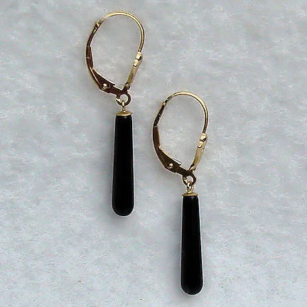 women’s gold earrings with diamonds -18mm Black Onyx Teardrop Leverback Earrings 14/20 Gold Filled