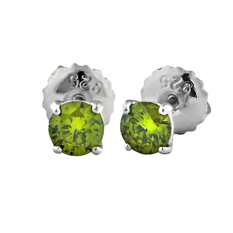 women’s statement gemstone earrings -Ellah: 4mm, 0.50ct Peridot Ice CZ Screw Back Earrings Sterling Silver