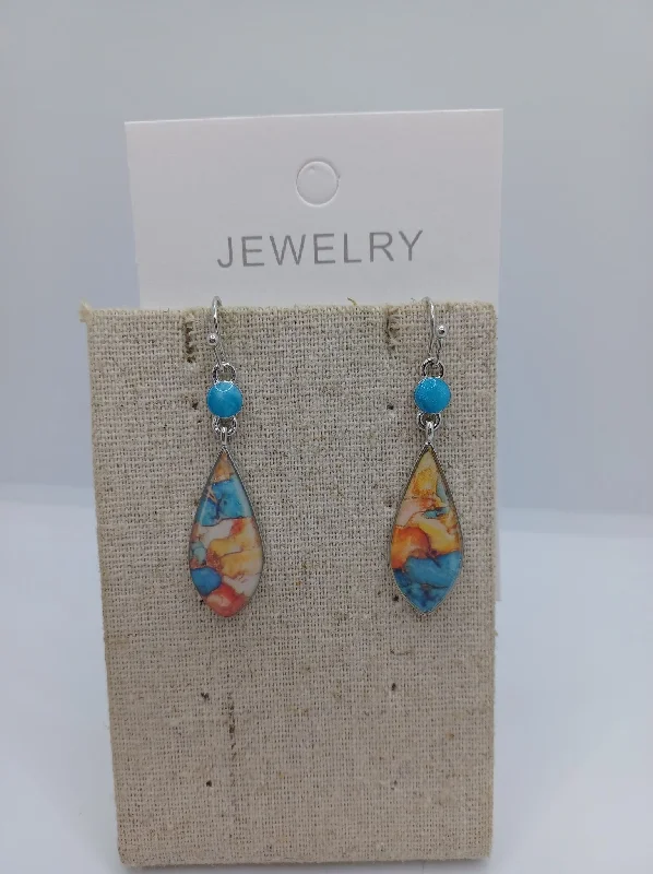 classic earrings for women -Blue, Yellow, & Orange Marbled Earrings