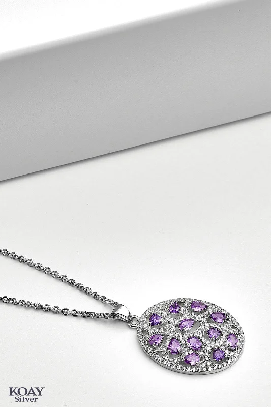 wedding necklaces for women -Purple Shape Stones Necklace