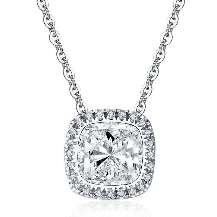 women’s adjustable pendant necklaces -2.0ct Halo Cushion Cut Pendant Necklace