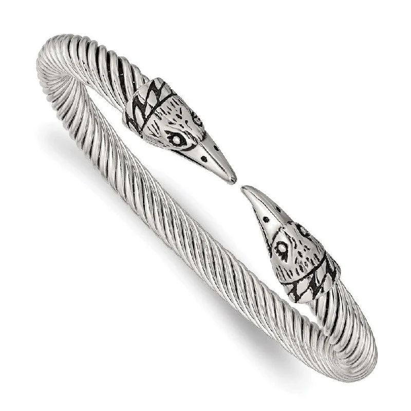 handmade bangles for women -Stainless Steel Antiqued and Polished Eagle Cuff Bangle