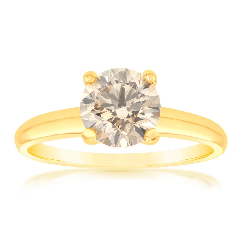 handmade engagement rings for women -Luminesce Lab Grown 1.5 Ct Light Champagne Solitaire Diamond Ring in 14ct Yellow Gold