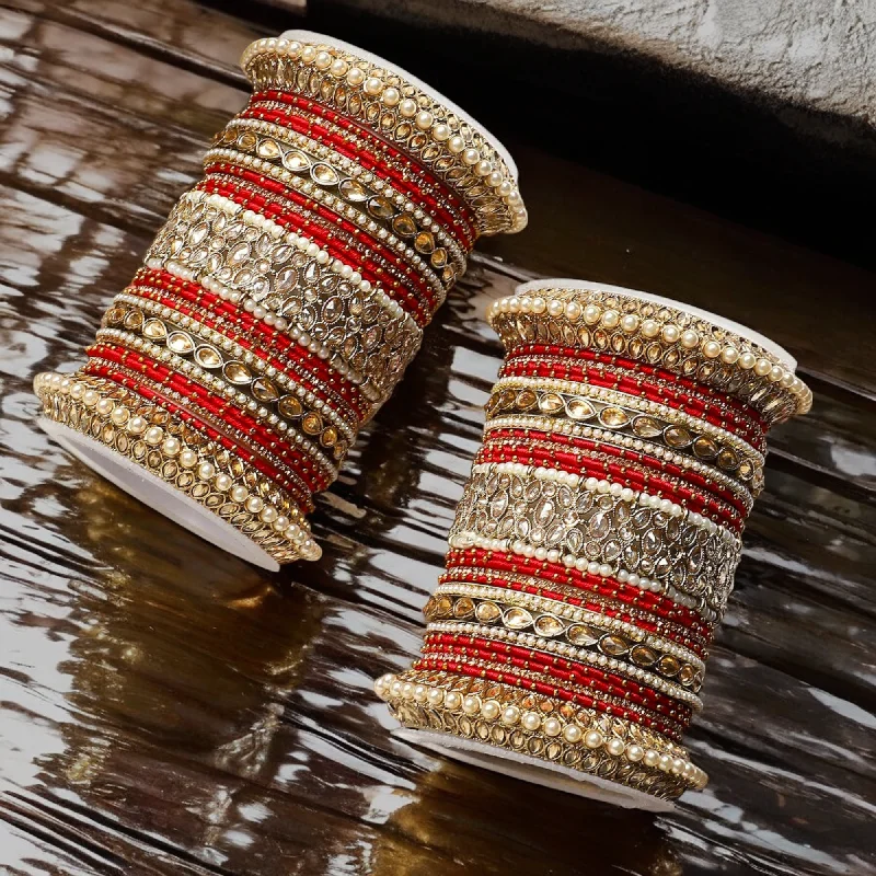 women’s charm bracelets -Golden Red CZ Celebrity Bangles Set, AD Bangles Set, Indian Bangles Set, Pakistani Bangles, Bollywood AD Bangles, Celebrity Jewellery, Indian Jewellery Set