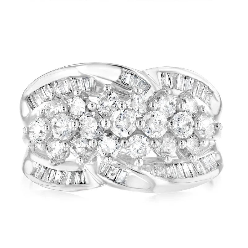 oval engagement rings for women -10ct White Gold 1.4 Carat Diamond Ring with Round Brilliant and Tapered Baguette Diamonds