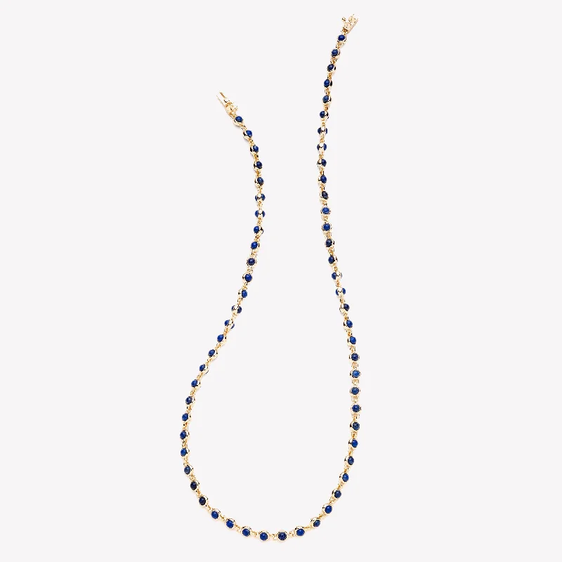 women’s layered chain necklaces -SHORT INLAID DOME NECKLACE - LAPIS LAZULI