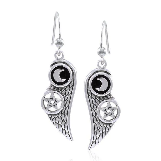 women’s drop earrings -Moon The Star Wing Silver Earrings TER1596