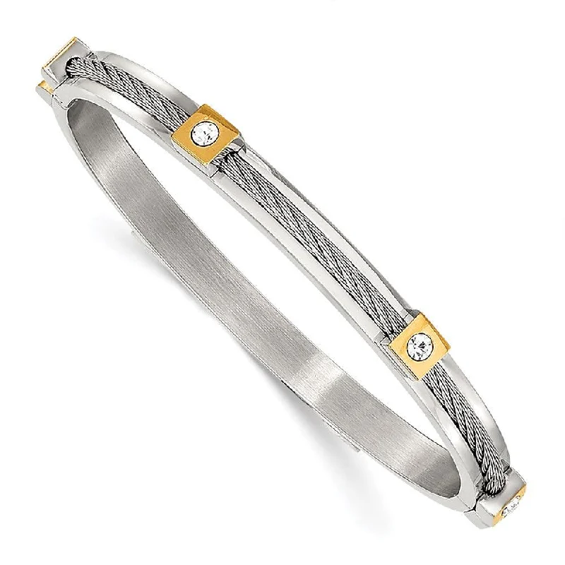 women’s stretchy bangles -Stainless Steel Polished Yellow IP-plated w/Preciosa Crystal Hinged Bangle