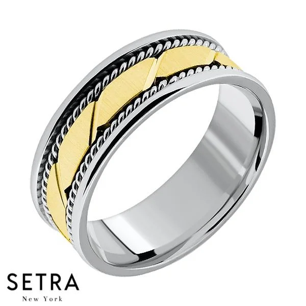 women’s multi-stone rings -Hand Craft Work Designer For Him & Hers Solid Wedding Band 14K Gold