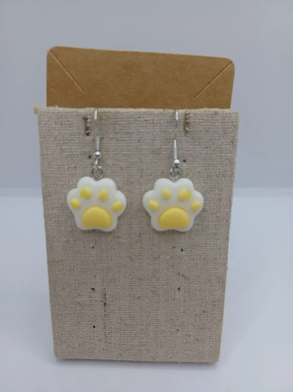 custom engraved earrings for women -White & Yellow Paw Print Earrings