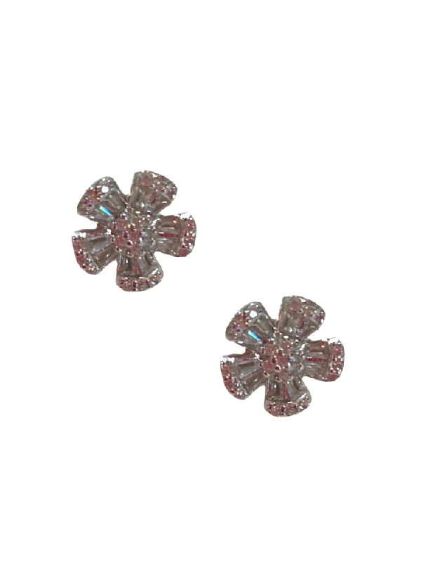 personalized earrings for women -Flower Stud - Silver