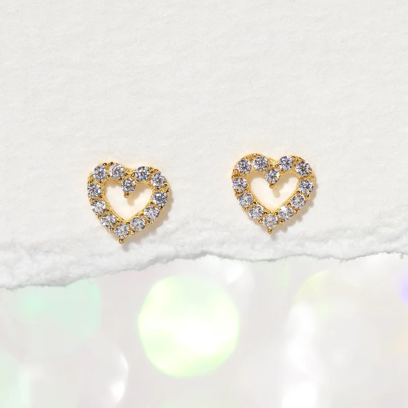 trendy stud earrings for women -14k Fine Cutout Heart Stud Earrings