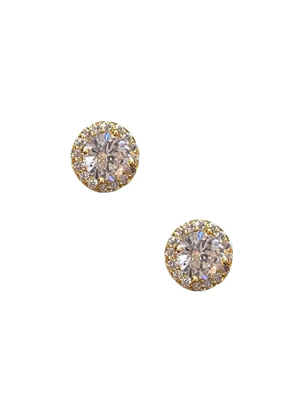 women’s stud earrings -Circle Pave Studs - Gold