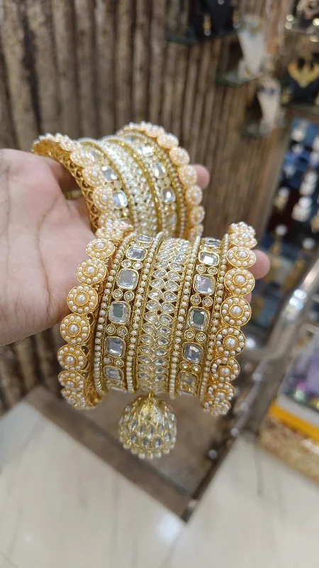 women’s chain bracelets -Bridal Wear AD Bangles Pearl Design Indian Weddings Inspired