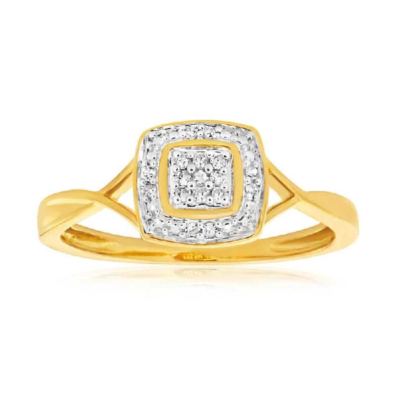 ruby engagement rings for women -9ct Yellow Gold Diamond Ring Set with 17 Stunning Brilliant Diamonds