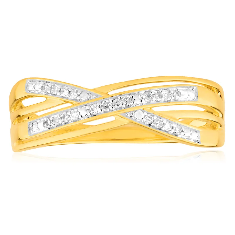 affordable engagement rings for women -9ct Yellow Gold Diamond Ring with 20 Brilliant Diamonds