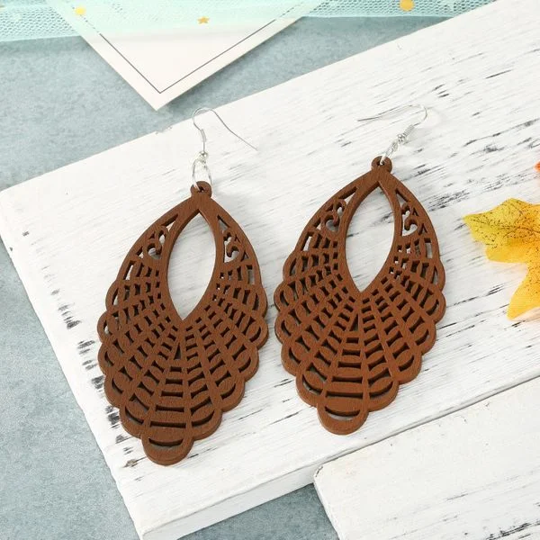 women’s colorful earrings -Brown Wooden Cutout Earrings