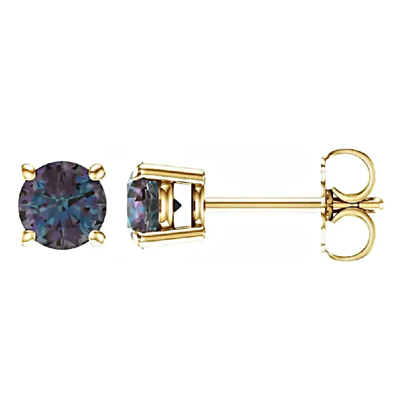 women’s diamond earrings -Color Change Chatham Created Alexandrite Cast Basket Stud Earrings 14K Yellow Gold