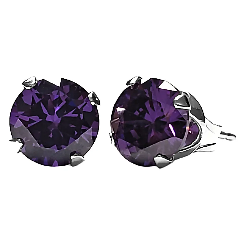 women’s diamond earrings -1000 Jewels Brilliant Cut Simulated Amethyst Ice CZ Sterling Silver Stud Earrings