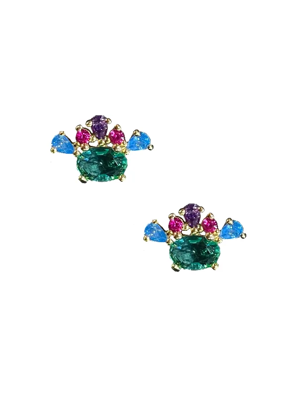 women’s flower earrings -Multi CZ Gem Studs