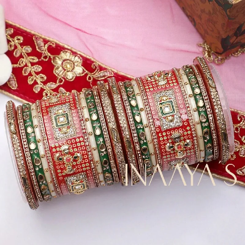 gold chain bracelets for women -Rajasthani Dulhan Bridal Stones Bangles Set