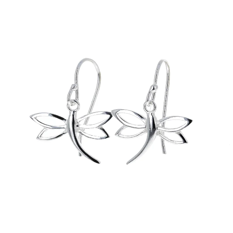 unique hoop earrings for women -Sterling Silver Dragonfly Earrings