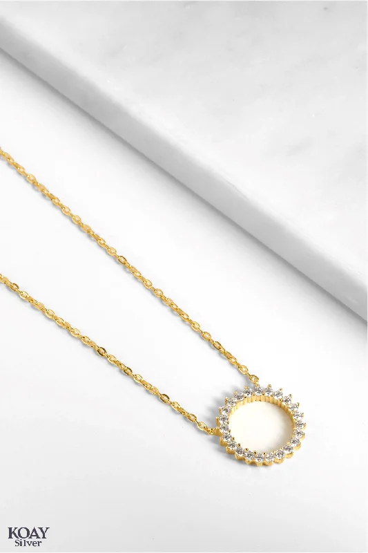 women’s diamond pendant necklaces -Zircon Sun Necklace Gold Plated